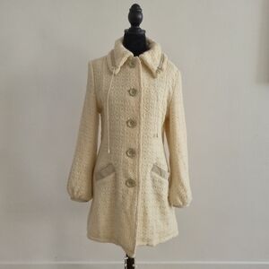 RUDSAK Collection Ivory Textured Wool & Leather Coat XL, Coquette Girl